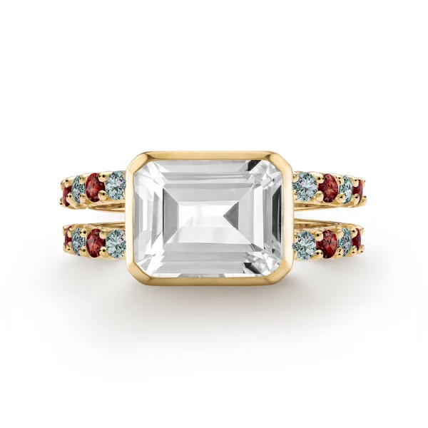 Personalized Warren Horizontal Birthstone Ring with Accent Stones in 14k Gold sold by Haverhill