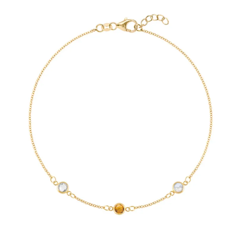 Personalized Classic 3 Birthstone Bracelet in 14k Gold sold by Haverhill