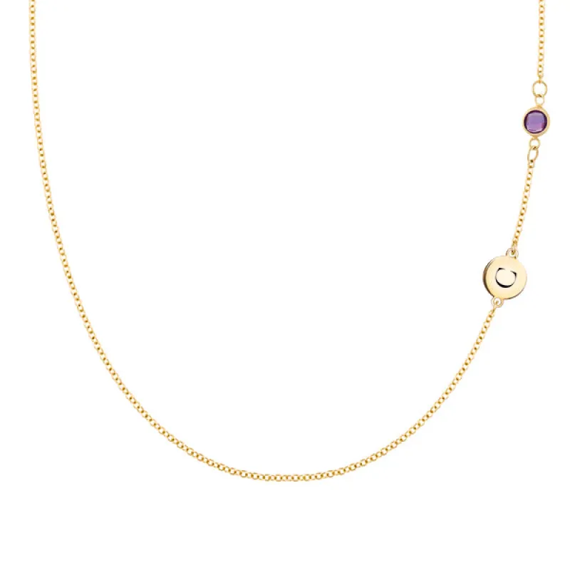Personalized 1 Letter & 1 Classic Amethyst Necklace in 14k Gold (February) sold by Haverhill