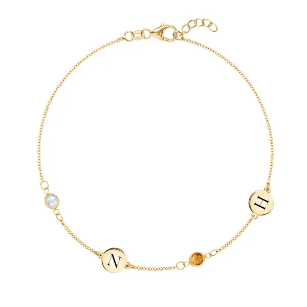 Personalized 2 Letter & 2 Classic Birthstone Bracelet in 14k Gold sold by Haverhill