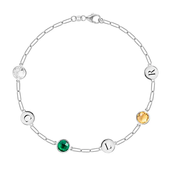 Personalized Grand 3 Letter & 3 Birthstone Adelaide Mini Bracelet in 14k Gold sold by Haverhill