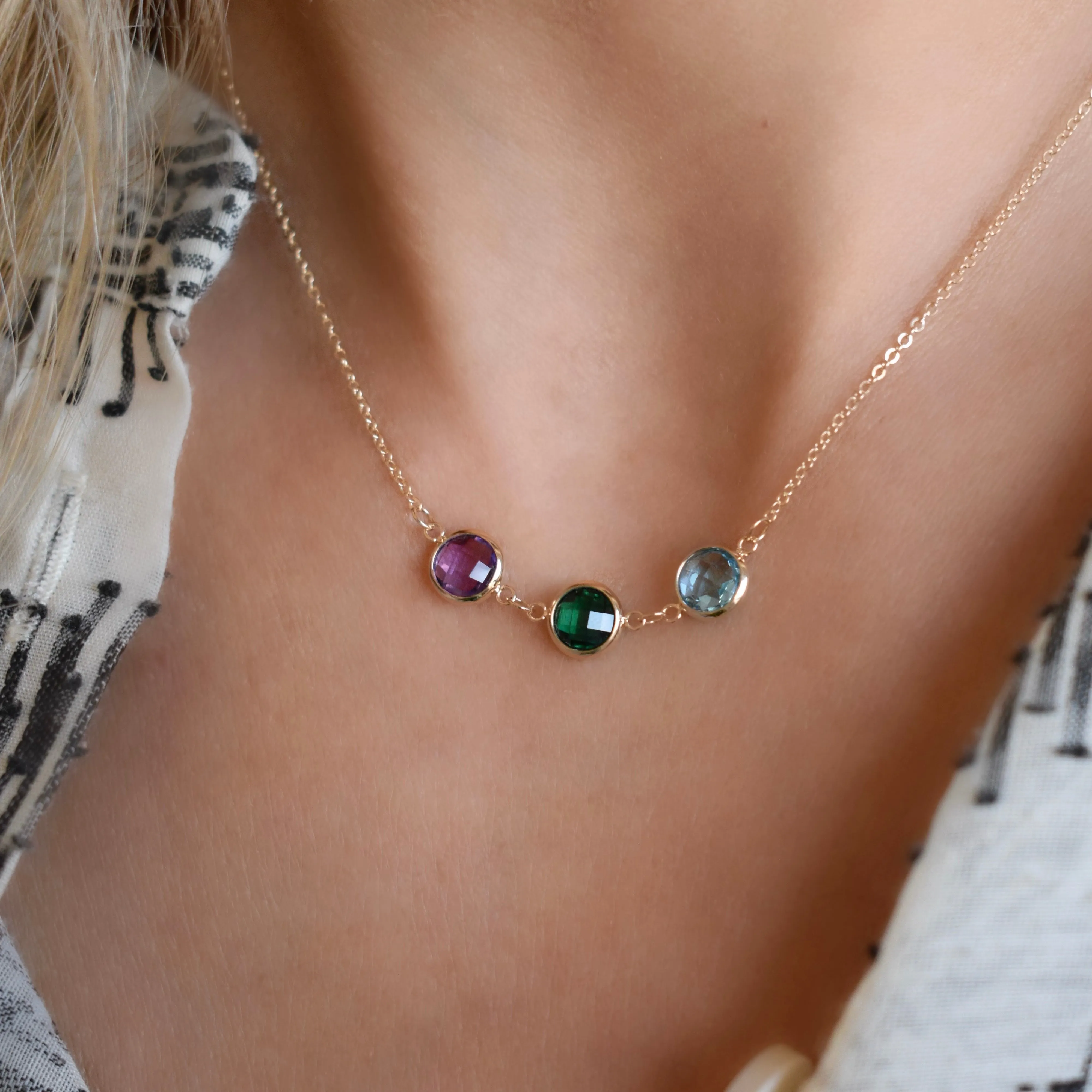 Personalized Grand 3 Connected Birthstone Necklace in 14k Gold sold by Haverhill product image thumbnail 3