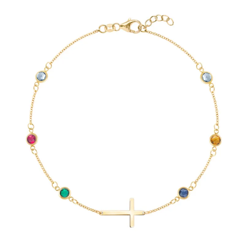 Personalized Bayberry Birthstone Cross Bracelet in 14k Gold sold by Haverhill