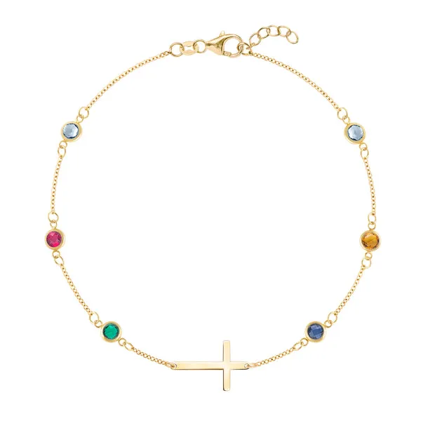 Personalized Bayberry Birthstone Cross Bracelet in 14k Gold sold by Haverhill