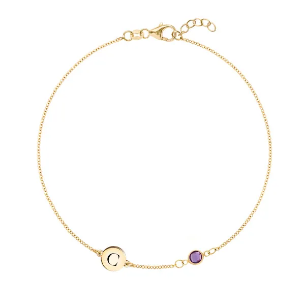 Personalized Classic 1 Letter & 1 Birthstone Bracelet in 14k Gold sold by Haverhill