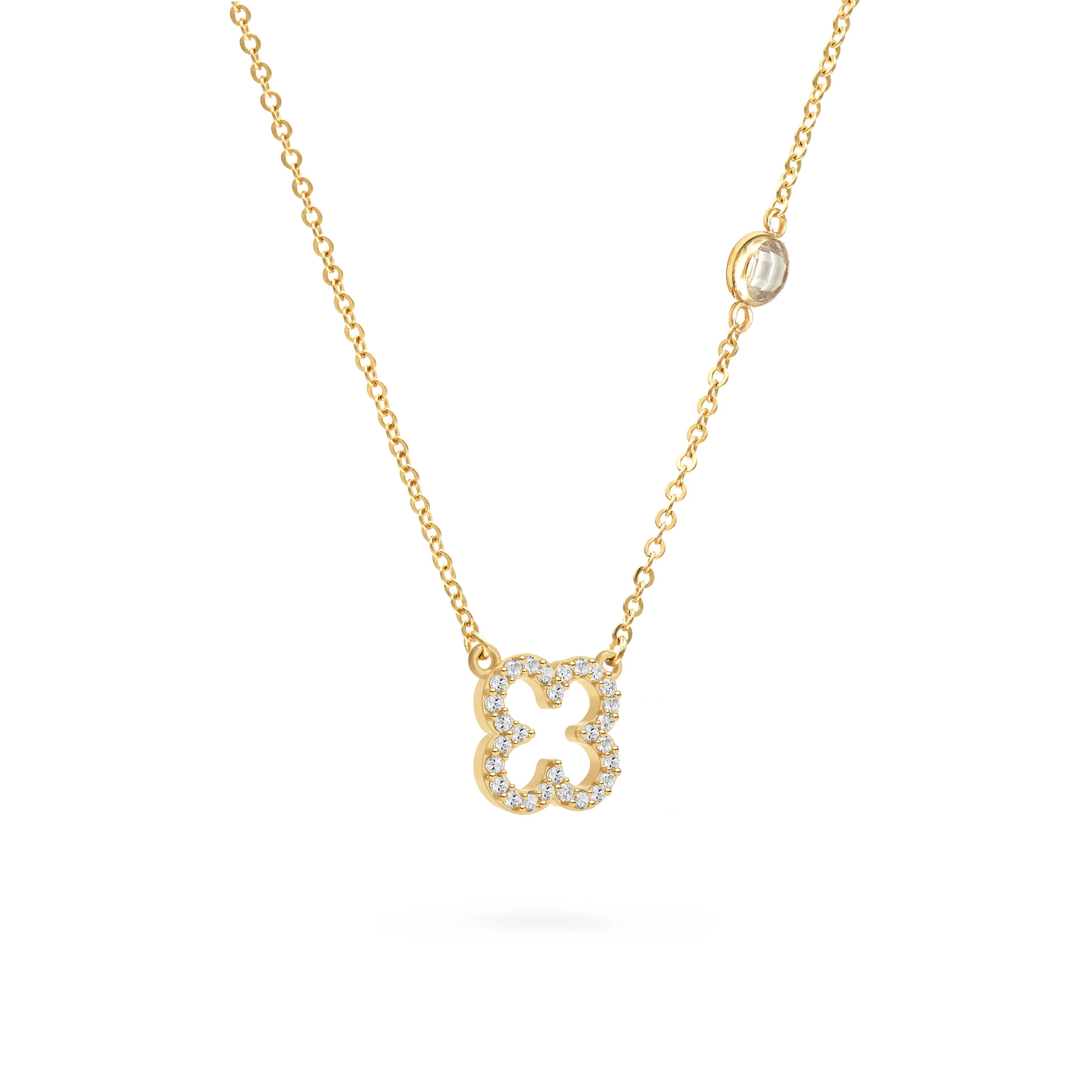 Personalized Diamond Clover & Birthstone Necklace in 14k Gold sold by Haverhill product image thumbnail 4