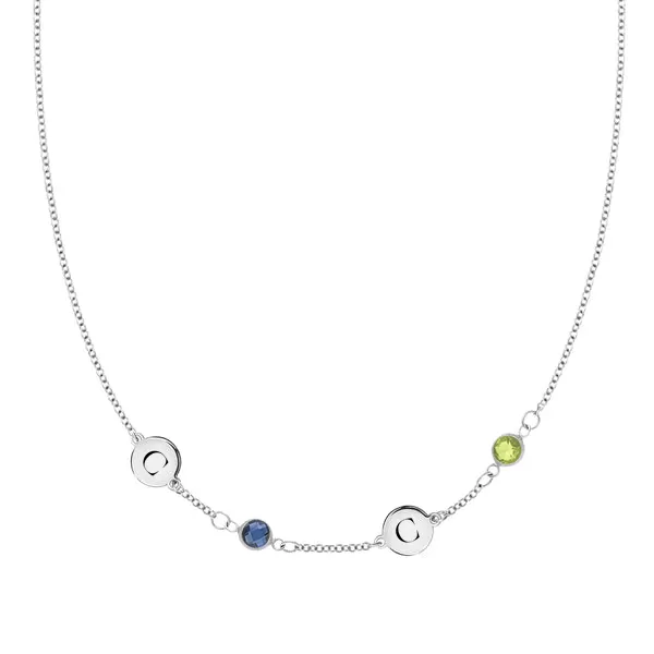Personalized Classic 2 Letter & 2 Birthstone Necklace in 14k Gold (Single Spacing) sold by Haverhill