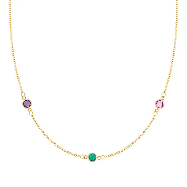 Personalized Classic 3 Birthstone Necklace in 14k Gold sold by Haverhill
