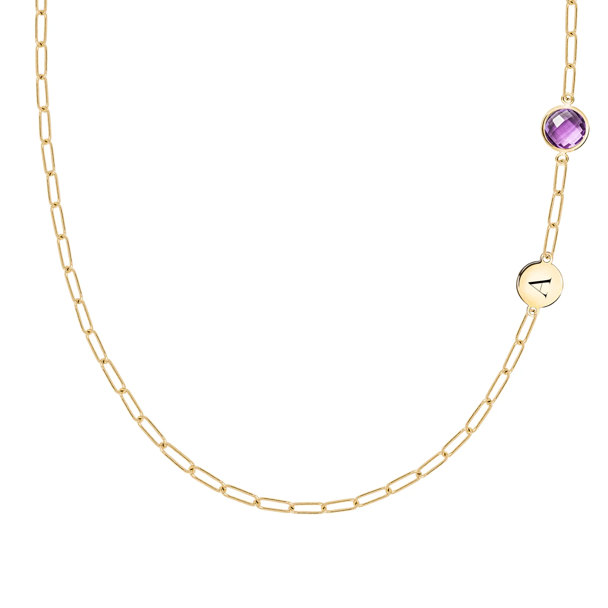 1 Letter & 1 Grand Amethyst Adelaide Mini Necklace in 14k Gold (February) sold by Haverhill