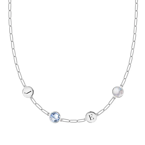 Personalized 2 Letter & 2 Grand Birthstone Adelaide Mini Necklace in 14k Gold sold by Haverhill