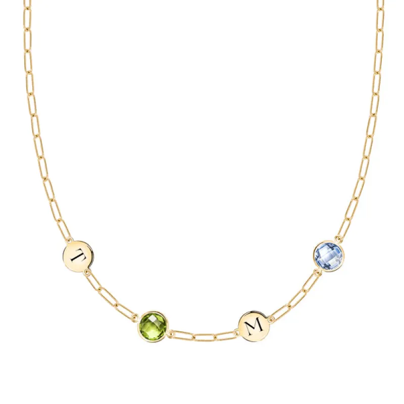 Personalized 2 Letter & 2 Grand Birthstone Adelaide Mini Necklace in 14k Gold sold by Haverhill