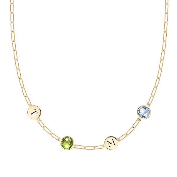 Personalized 2 Letter & 2 Grand Birthstone Adelaide Mini Necklace in 14k Gold sold by Haverhill