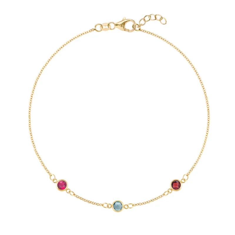 Personalized Classic 3 Birthstone Bracelet in 14k Gold sold by Haverhill