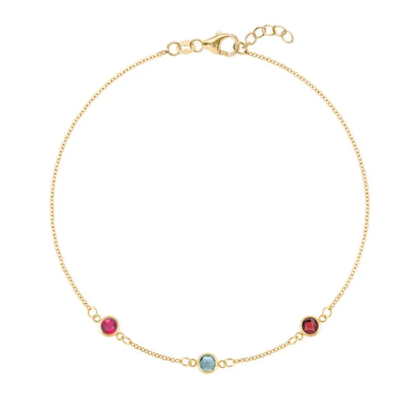 Personalized Classic 3 Birthstone Bracelet in 14k Gold sold by Haverhill