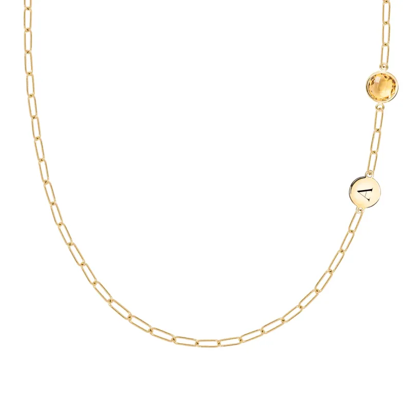 1 Letter & 1 Grand Citrine Adelaide Mini Necklace in 14k Gold (November) sold by Haverhill