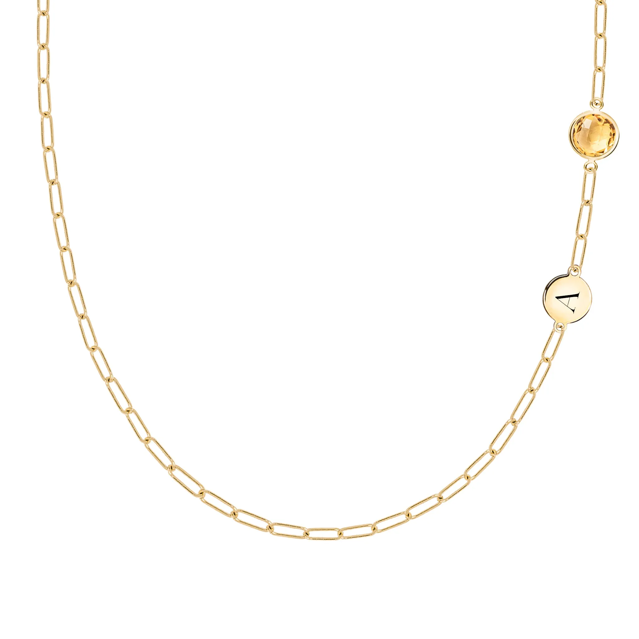 1 Letter & 1 Grand Citrine Adelaide Mini Necklace in 14k Gold (November) sold by Haverhill