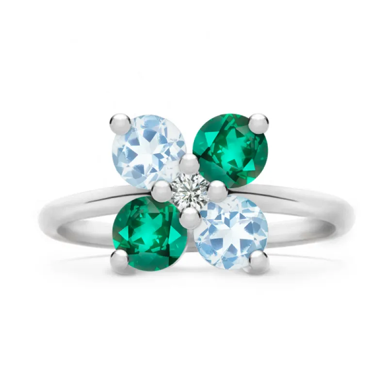 Personalized Greenwich 4 Birthstone & Diamond Ring in 14k Gold sold by Haverhill