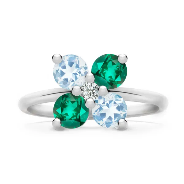 Personalized Greenwich 4 Birthstone & Diamond Ring in 14k Gold sold by Haverhill