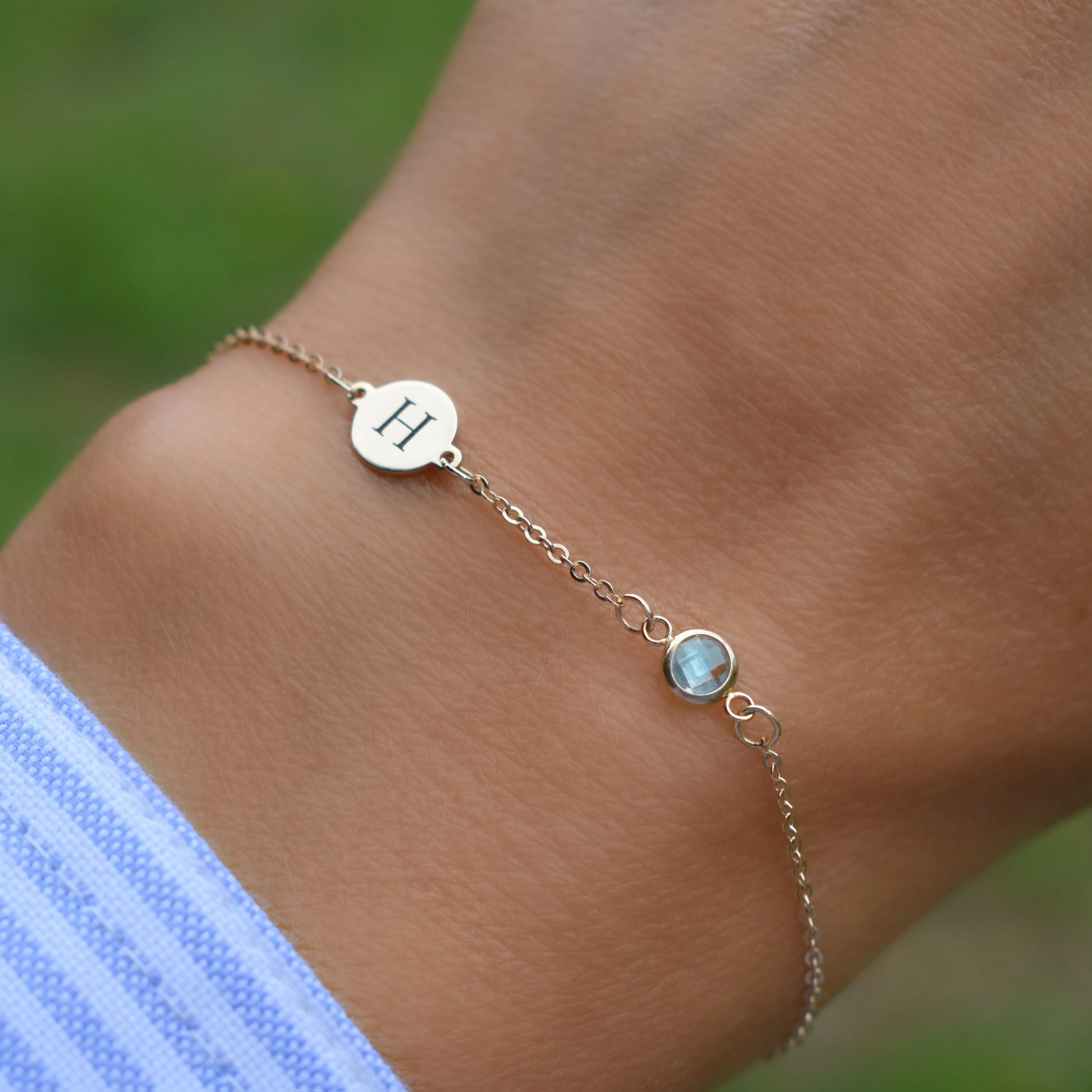 Personalized 1 Letter & 1 Classic Nantucket Blue Topaz Bracelet in 14k Gold (December) sold by Haverhill product image thumbnail 3