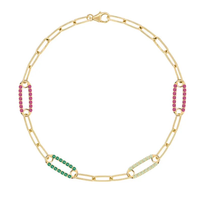 Personalized Adelaide 4 Pavé Birthstone Link Bracelet in 14k Gold sold by Haverhill