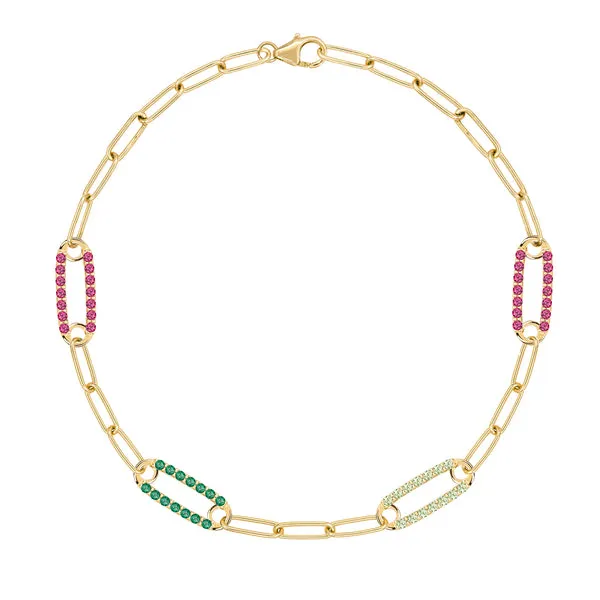 Personalized Adelaide 4 Pavé Birthstone Link Bracelet in 14k Gold sold by Haverhill