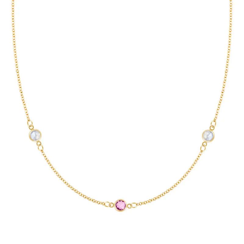 Personalized Classic 3 Birthstone Necklace in 14k Gold sold by Haverhill