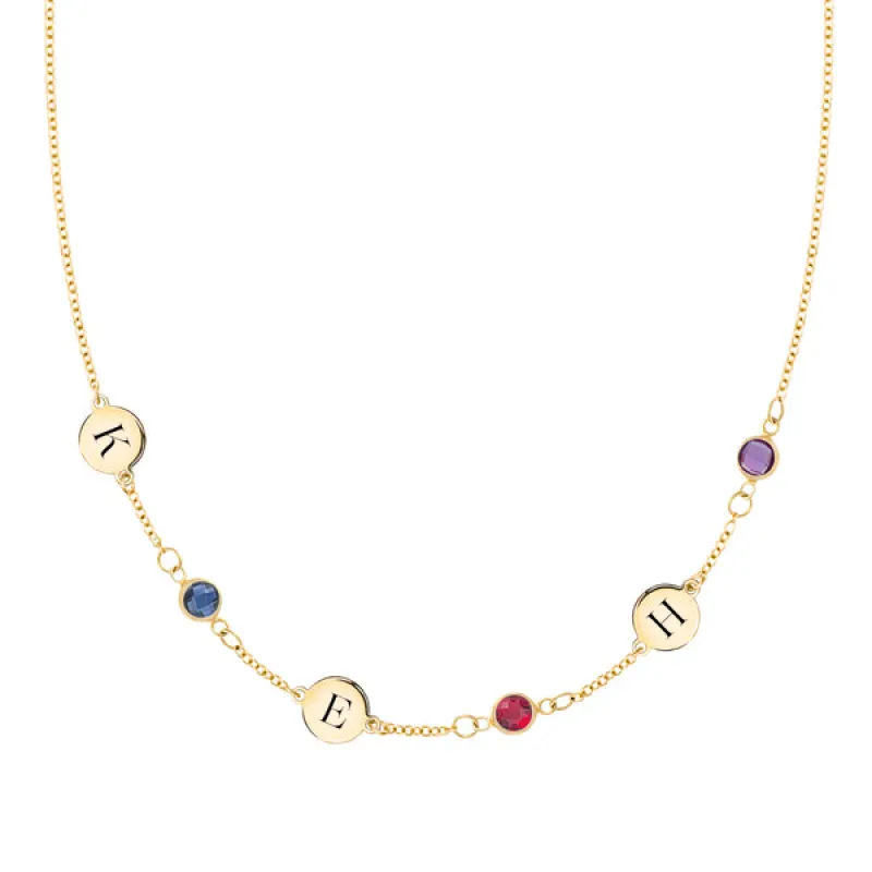 Personalized Classic 3 Letter & 3 Birthstone Necklace in 14k Gold (Single Spacing) sold by Haverhill