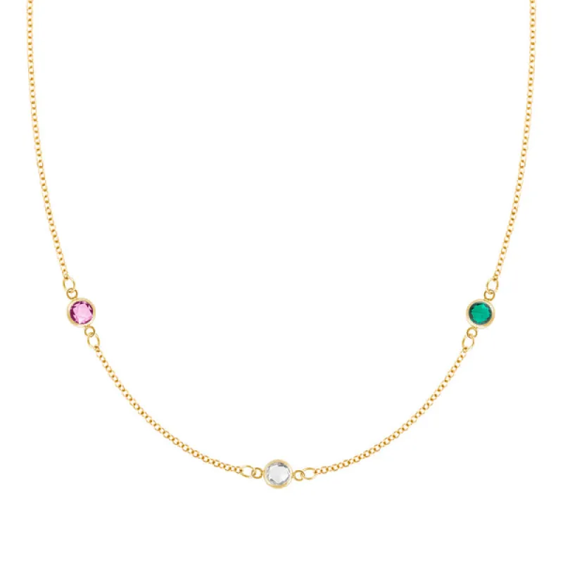 Personalized Classic 3 Birthstone Necklace in 14k Gold sold by Haverhill