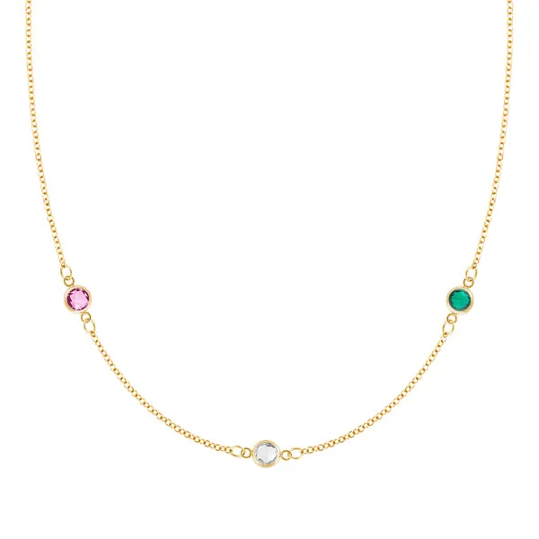 Personalized Classic 3 Birthstone Necklace in 14k Gold sold by Haverhill
