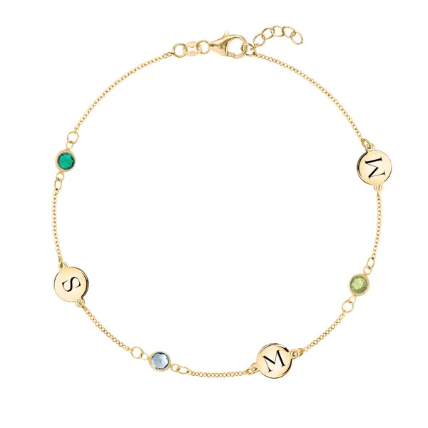 Personalized 3 Letter & 3 Classic Birthstone Bracelet in 14k Gold sold by Haverhill