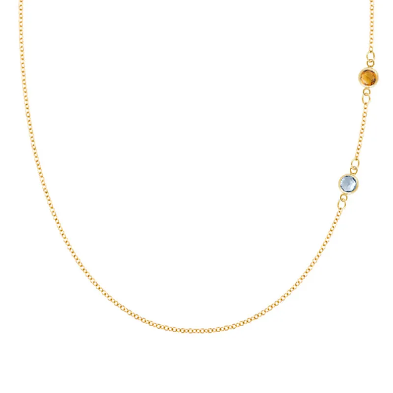 Personalized Classic 2 Birthstone Necklace in 14k Gold sold by Haverhill