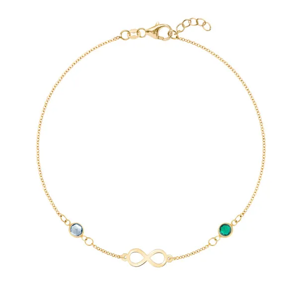 Personalized Classic Infinity & 2 Birthstone Bracelet in 14k Gold sold by Haverhill