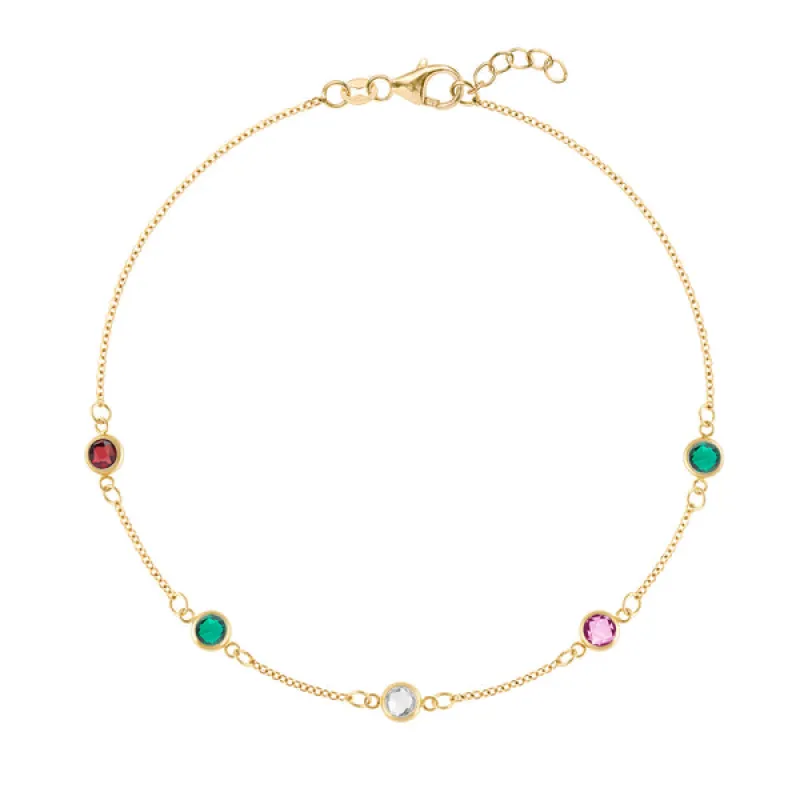 Personalized Classic 5 Birthstone Bracelet in 14k Gold sold by Haverhill