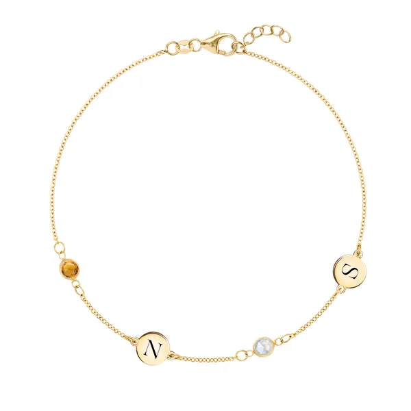 Personalized 2 Letter & 2 Classic Birthstone Bracelet in 14k Gold sold by Haverhill