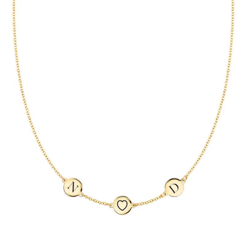 Personalized Heart Disc & 2 Letter Necklace in 14k Gold sold by Haverhill