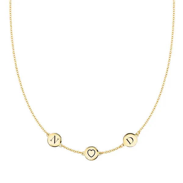 Personalized Heart Disc & 2 Letter Necklace in 14k Gold sold by Haverhill