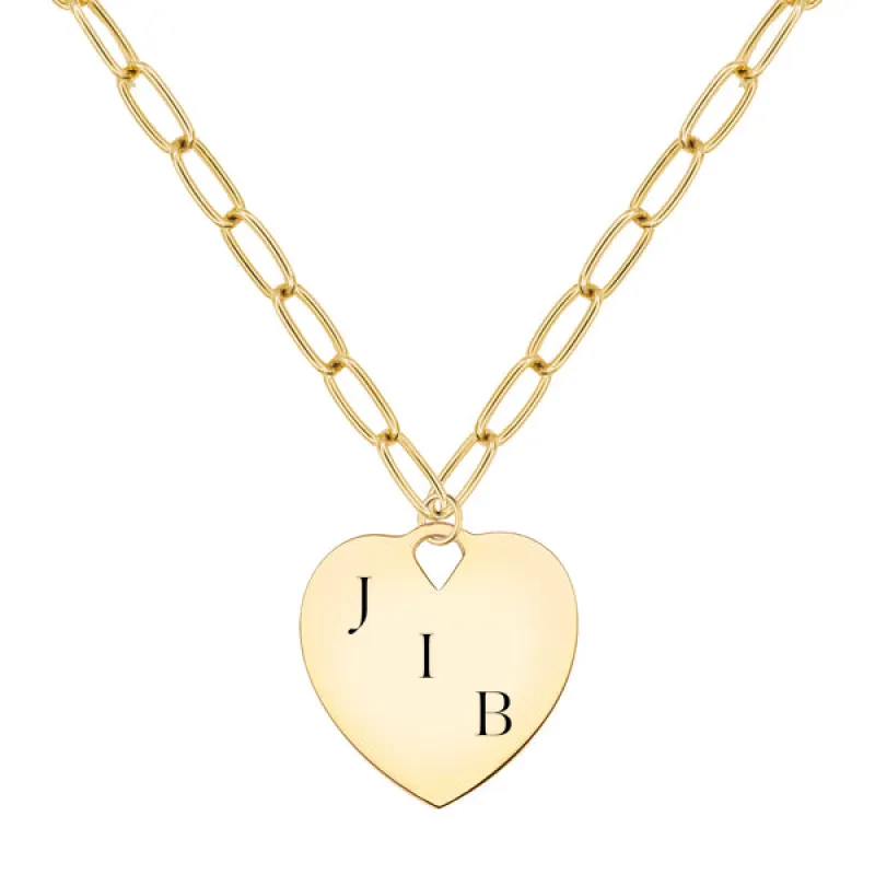 Engravable Large Flat Heart Pendant with Adelaide Chain in 14k Gold sold by Haverhill