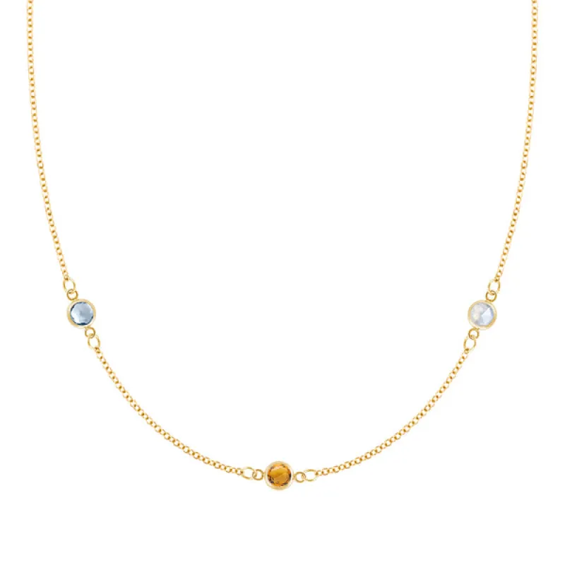 Personalized Classic 3 Birthstone Necklace in 14k Gold sold by Haverhill