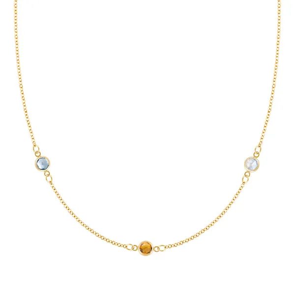 Personalized Classic 3 Birthstone Necklace in 14k Gold sold by Haverhill