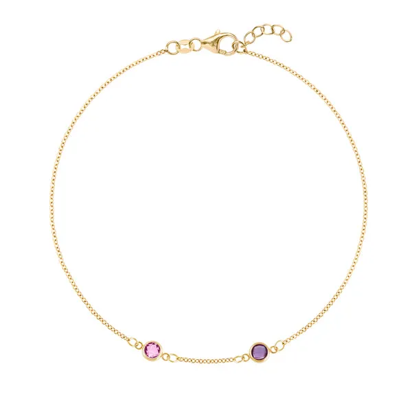 Personalized Classic 2 Birthstone Bracelet in 14k Gold sold by Haverhill