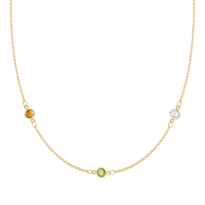 Personalized Classic 3 Birthstone Necklace in 14k Gold sold by Haverhill