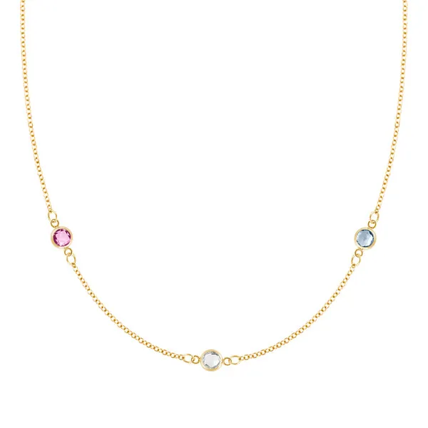 Personalized Classic 3 Birthstone Necklace in 14k Gold sold by Haverhill