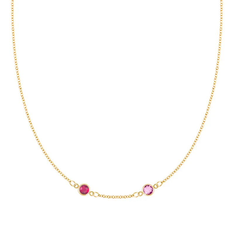 Personalized Classic 2 Birthstone Necklace in 14k Gold (Centered) sold by Haverhill