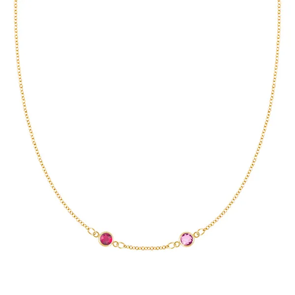 Personalized Classic 2 Birthstone Necklace in 14k Gold (Centered) sold by Haverhill