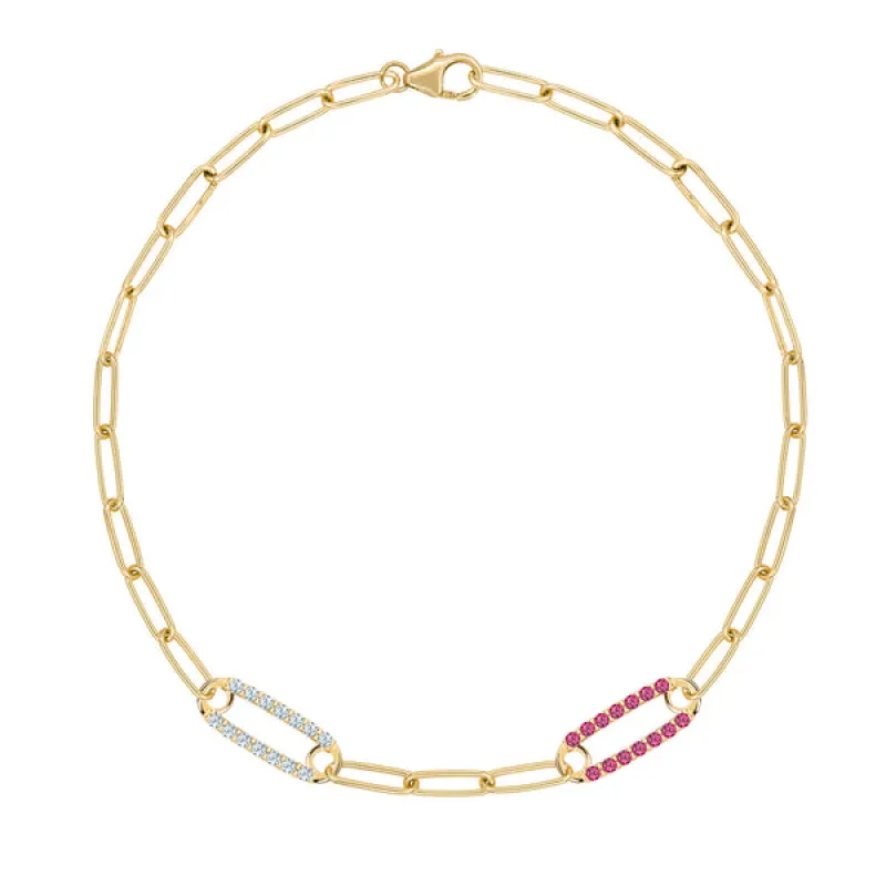 Personalized Adelaide 2 Pavé Birthstone Link Bracelet in 14k Gold sold by Haverhill