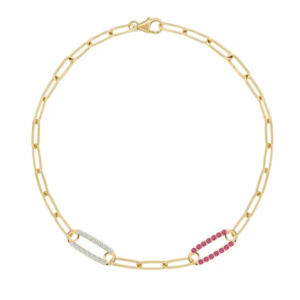 Personalized Adelaide 2 Pavé Birthstone Link Bracelet in 14k Gold sold by Haverhill
