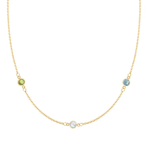 Personalized Classic 3 Birthstone Necklace in 14k Gold sold by Haverhill