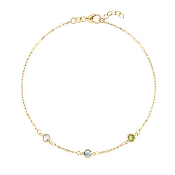 Personalized Classic 3 Birthstone Bracelet in 14k Gold sold by Haverhill