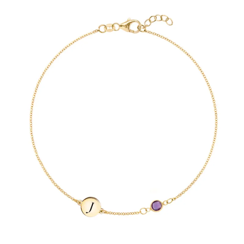 Personalized Classic 1 Letter & 1 Birthstone Bracelet in 14k Gold sold by Haverhill