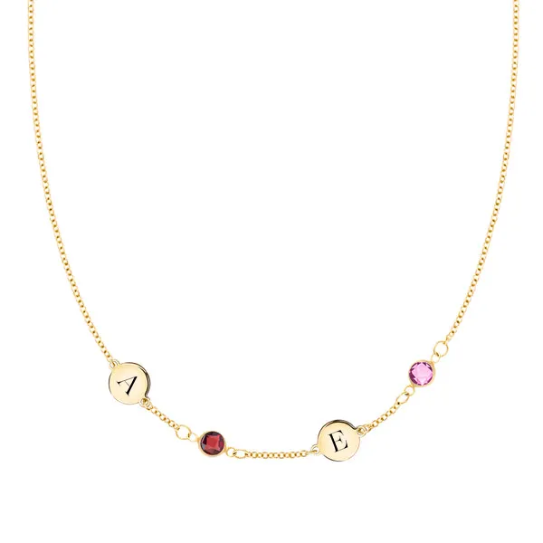 Personalized 2 Letter & 2 Classic Birthstone Necklace in 14k Gold (Single Spacing) sold by Haverhill
